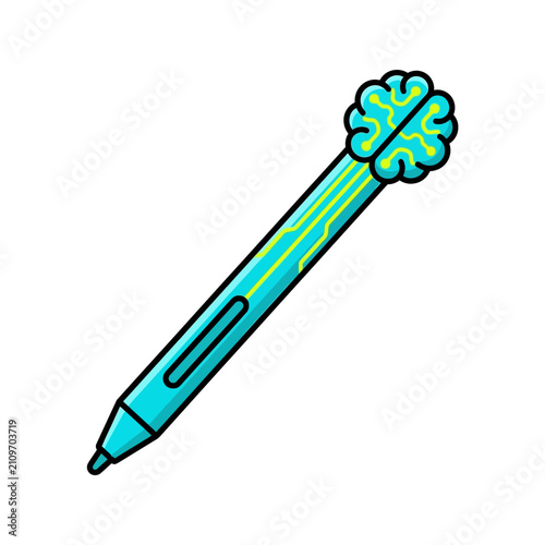 Digital stylus pen with human brain circuit icon