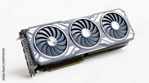 High-Performance Triple Fan Graphics Card for Gaming and Content Creation Isolated on White Background