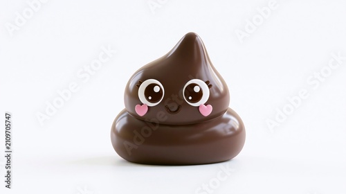 Adorable 3D Rendered Poo Character with Heart Cheeks and Large Expressive Eyes Isolated on White Background