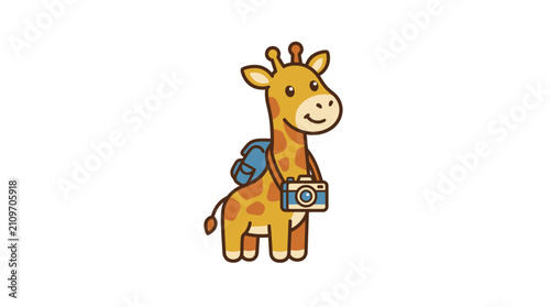 Canvas Print Cute Giraffe with Camera and Backpack Vector