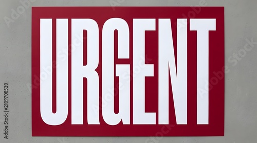 Bold White Urgent Text on Red Background Mounted on Wall