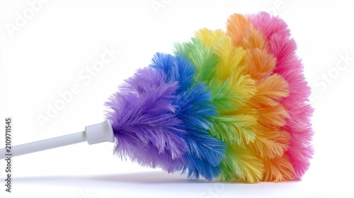 Colorful Rainbow Feather Duster Isolated on White Background