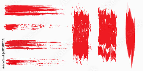 Cuadro en lienzo red grunge brush strokes set creating rough hand drawn texture on white background