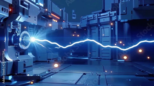Futuristic Laboratory with High Voltage Electric Arc and Plasma Energy Discharge.