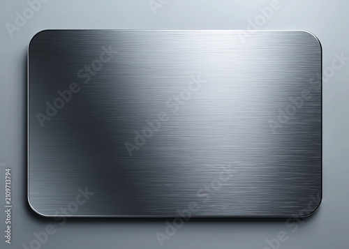 A blank stainless steel metal plate with rounded corners