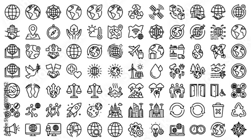 Foto Minimal Earth Globe Outline Vector Icon Set for Global Network Environment and G
