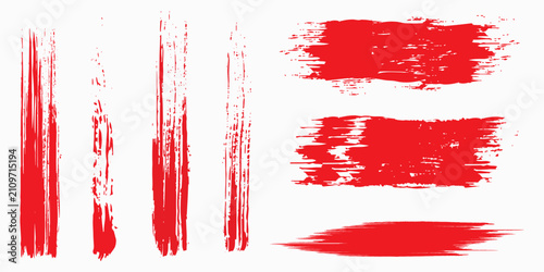 Canvastavla red grunge brush strokes set creating rough hand drawn texture on white background