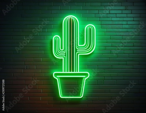 neon sign cactus desert plant light art wall decoration advertising green glow