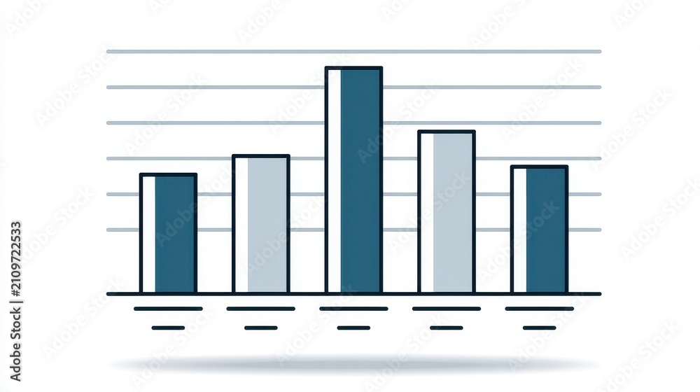 Obraz premium A bar chart with labels, financial analytics, clean line style, blue and grey palette, isolated on white background.