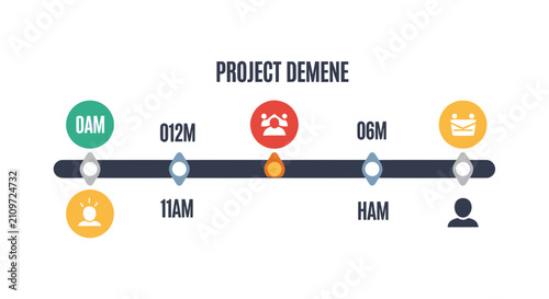 Project management timeline with milestone icons