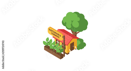 Sustainable farming isometric house with garden