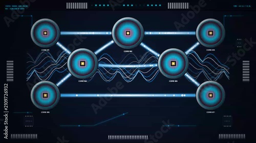 Futuristic Quantum Processor Circuit Board with Glowing Fluid Energy Tubes and Holographic Microchips