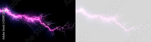 фотографія Dynamic pink lightning bolt on black and transparent background