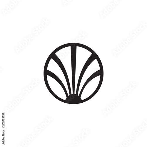 Art Deco Circular Shell Fan Vector Illustration Abstract Sunburst and Palm Leaf Circle Icon for Luxury, Beauty, Spa, or Hotel Logo