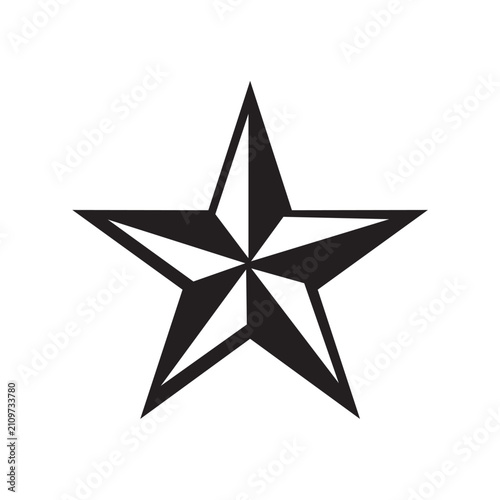 Black and White Nautical Star Vector Illustration Beveled Five Point Star Icon for Emblem Logo Tattoo and Nautical Decoration