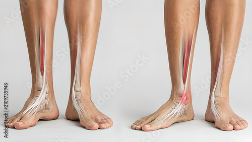 Flat Feet and Normal Foot Arch Comparison with Posterior Tibial Tendon Stress, Photorealistic Medical Illustration for Orthopedic Education, Clinical Training, and Patient Care Materials