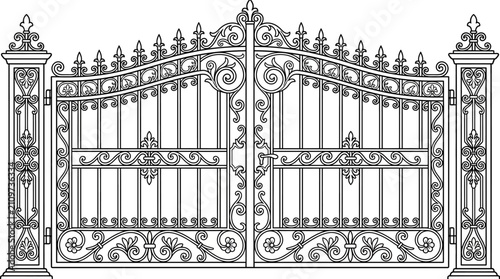 Fotografie Ornate Wrought Iron Gate Vector Illustration