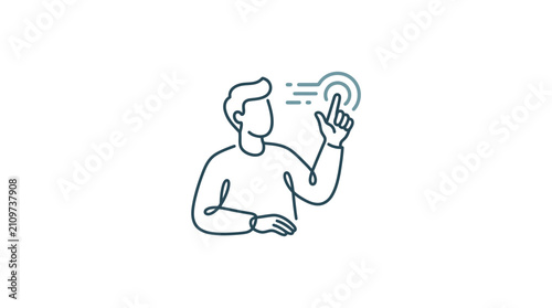 Person Interacting with Digital Interface Line Icon