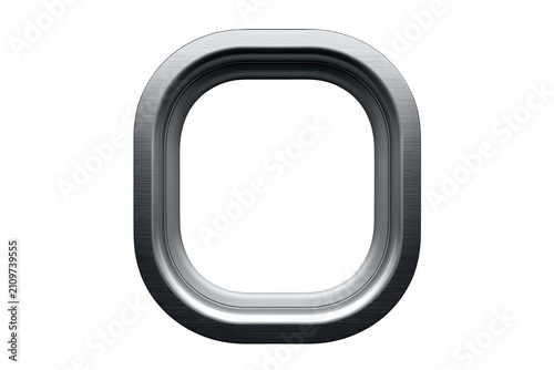 Airplane window with metal frame and transparent background, reflecting travel, journey, and industrial design concepts