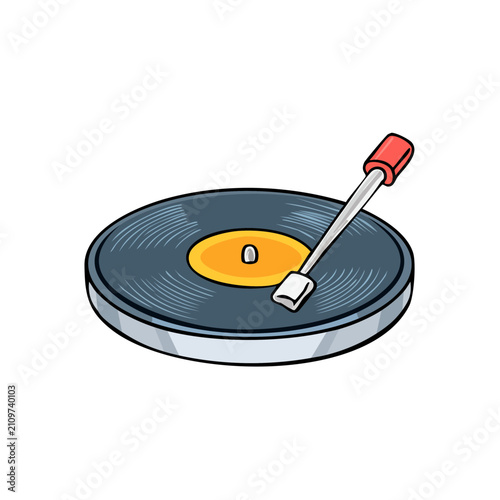 Vintage record player with tonearm and vinyl disk illustration