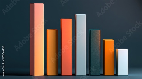 Market performance bars, bold 3D columns with clean shadows, 3D illustration.