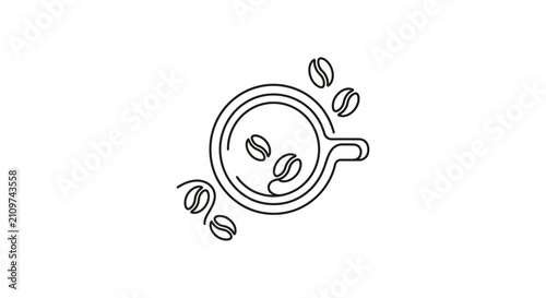 Coffee Cup and Beans Line Art Vector