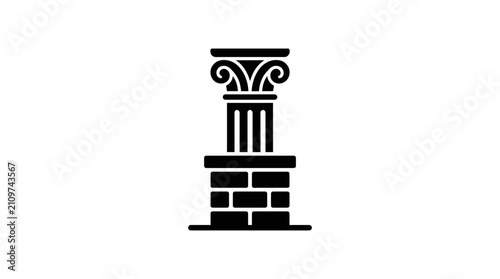 Ionic Column on Brick Pedestal Vector Illustration