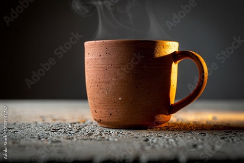 Steaming Coffee Mug on Desk Warm Cozy Beverage Studio Shot
