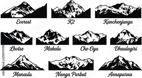 Canvas-taulu Mountain, peaks, Himalayas, Everest, K2, Lhotse, Makalu, Annapurna, silhouettes, high, altitude, range, climbing, landscape, nature, adventure, exploration, ridge, summit, alpine