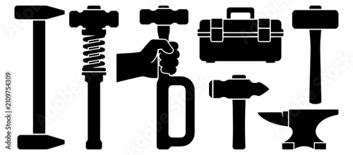 Obraz na płótnie Slag Hammer Welding Vector Silhouette Bundle - Metal Fabrication Chipping Tool I
