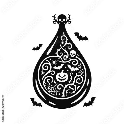 Gothic Halloween Blood drop Black Silhouette paper cut art on transparent background  