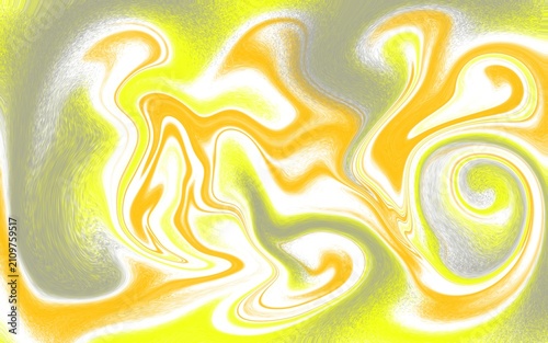 Abstract colorful swirling pattern in bright yellow and gray tones on smooth surface