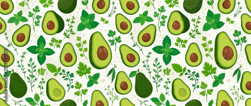 Seamless vector pattern of fresh avocado fruit for fabric and wallpaper design
