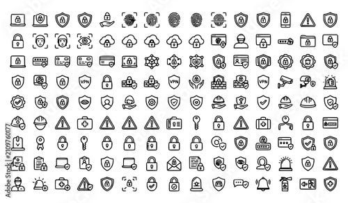 Protection and Security Thin Line Editable Stroke Vector Icon Collection
