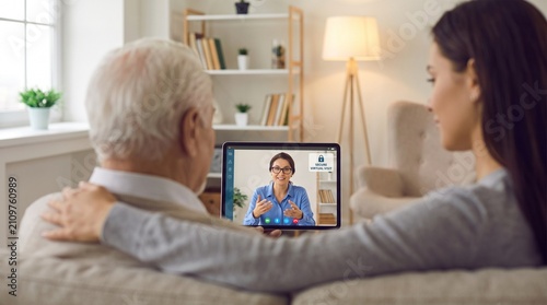 Doctor on Tablet as Reassuring Presence in Senior Home Care