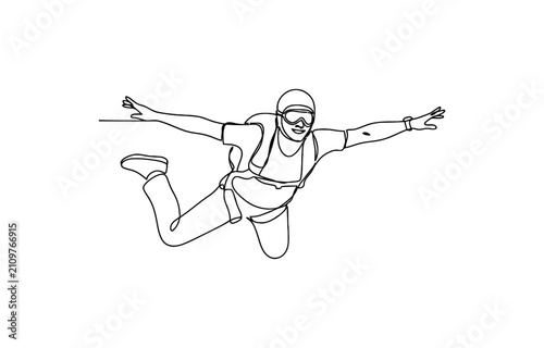 Fotografía Continuous single line drawing of a skydiver in free fall wearing a parachute ba