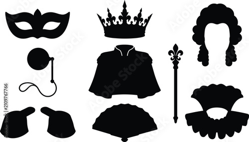 Fotografie Historical royal costume and aristocratic theater props black silhouette vector