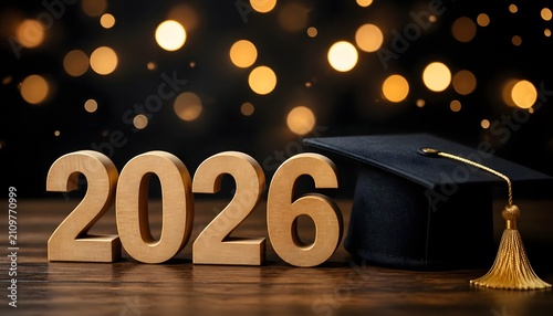 Graduation cap with 2026 year celebration lights