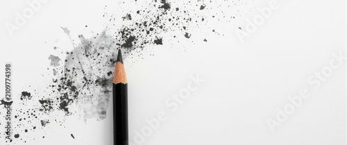 Black Pencil with Charcoal Smudges and Splatter on White Background