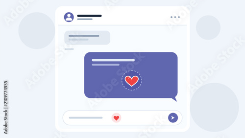 Tableau sur toile Social media chat interface with message bubble and heart icon
