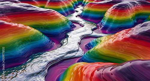 Vibrant Rainbow Canyon Flowing Water - Abstract Landscape Art