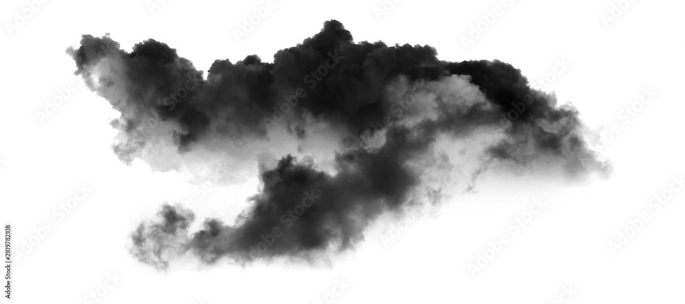 Konstfotografi Dramatic black cloud isolated on white background, dark storm cloud texture, moo