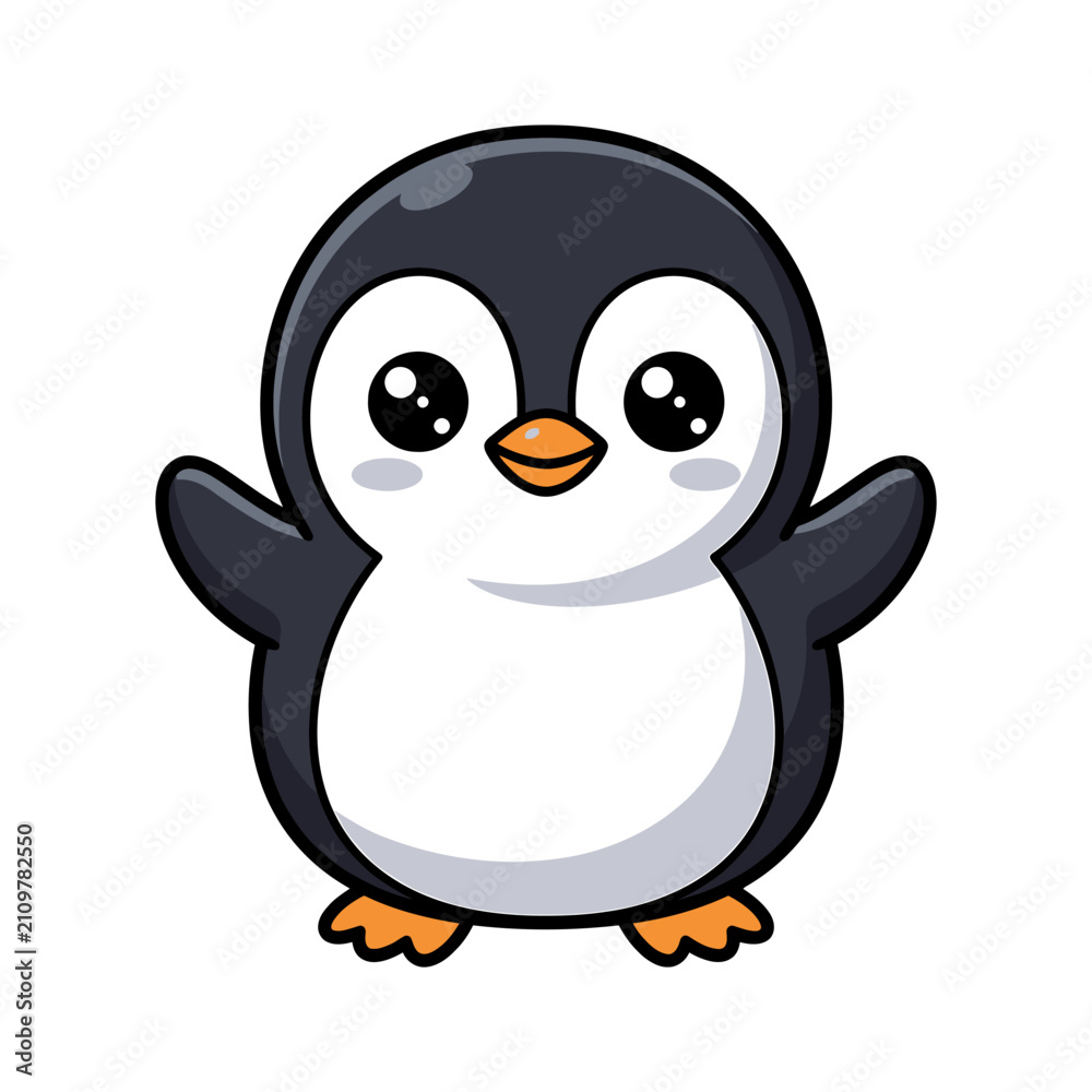 Fototapeta premium Cute Cartoon Penguin with Open Wings.