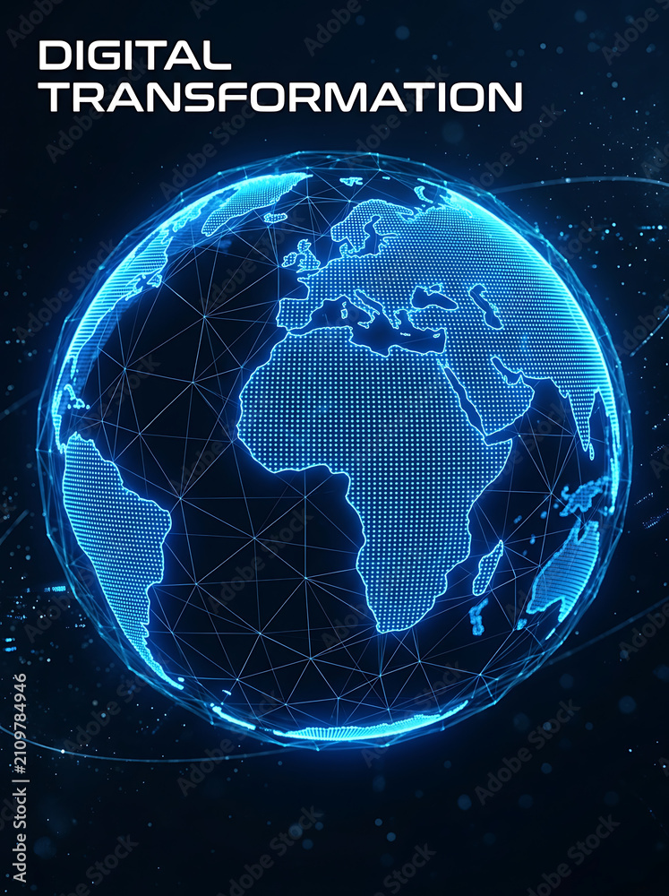 Naklejka premium Wireframe digital globe with glowing network mesh design