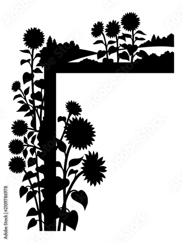 Sunflower silhouette corner border frame vector illustration