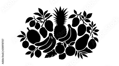 Tropical Fruit Harvest Silhouette Vector Illustration
