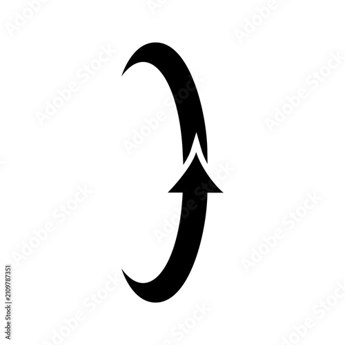 Vertical circular arrow icon pointing up for page scroll or refresh action isolated on simple transparent background layout.