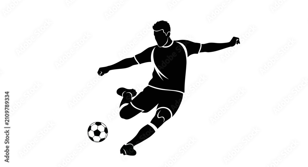 Fototapeta premium Vector Silhouette of Soccer Player Kicking Football