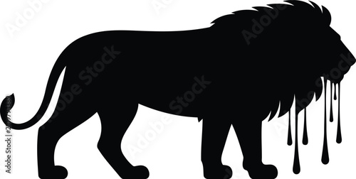 Photography Powerful black lion silhouette with creative dripping liquid art element represe
