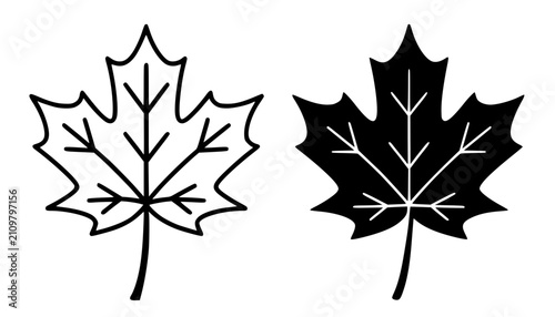 Tableau sur toile Minimalist maple leaf icon in outline and solid (filled) style for UI UX app des